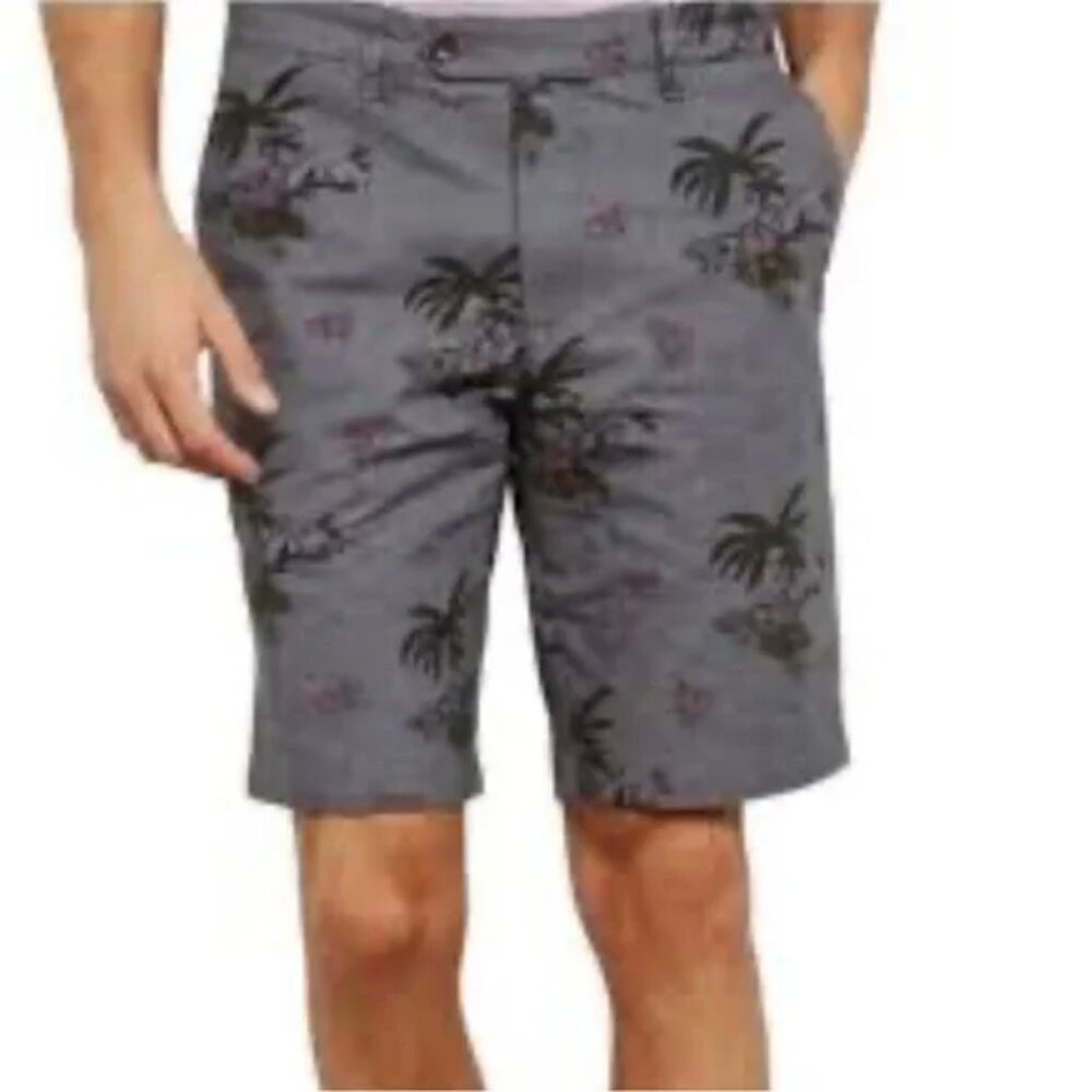 !! Ted Baker London Tropical Palm Tree Print Grey Shorts sz 32